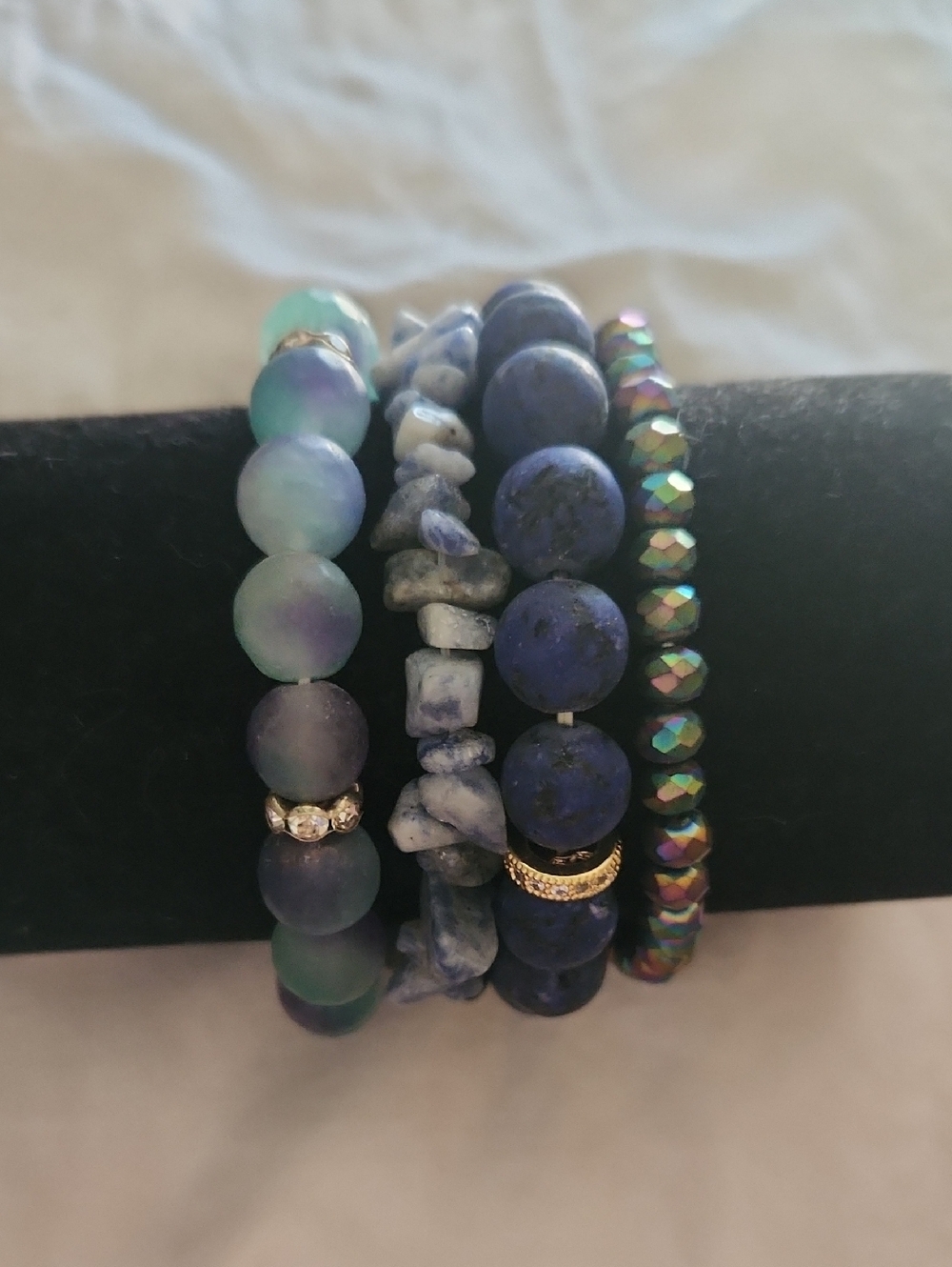Blue & Purple Natutal Gemstone Beaded Stretch Bracelet Stack